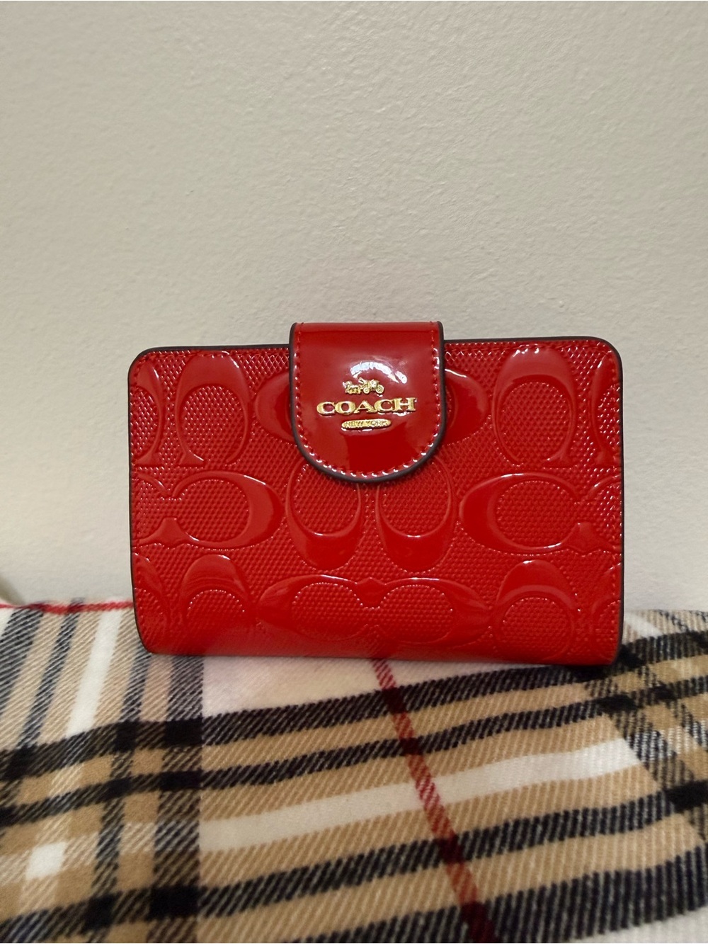 Coach Red Patent Embossed Signature Snap Wallet